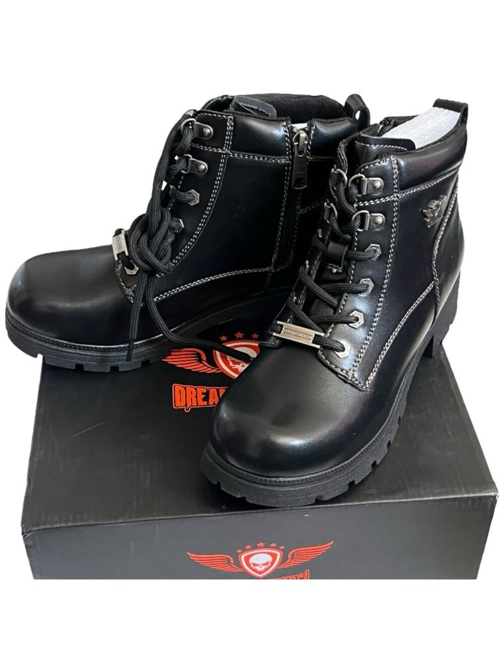 Dream Apparel Womens Ankle Biker Lace up Motorcycle Riding Boots Sz 9.5 Zipper